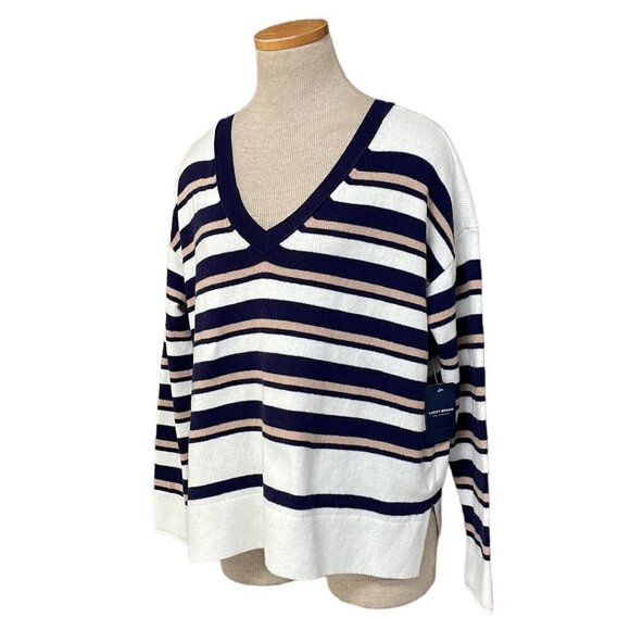 Lucky Brand Pullover Sweater NWT Striped V-Neck Blue White Size Medium M - Picture 3 of 14